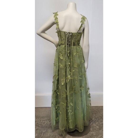 Green Apple Butterfly Dress Corset Formal Prom Wedding Bridesmaid - Picture 2 of 11